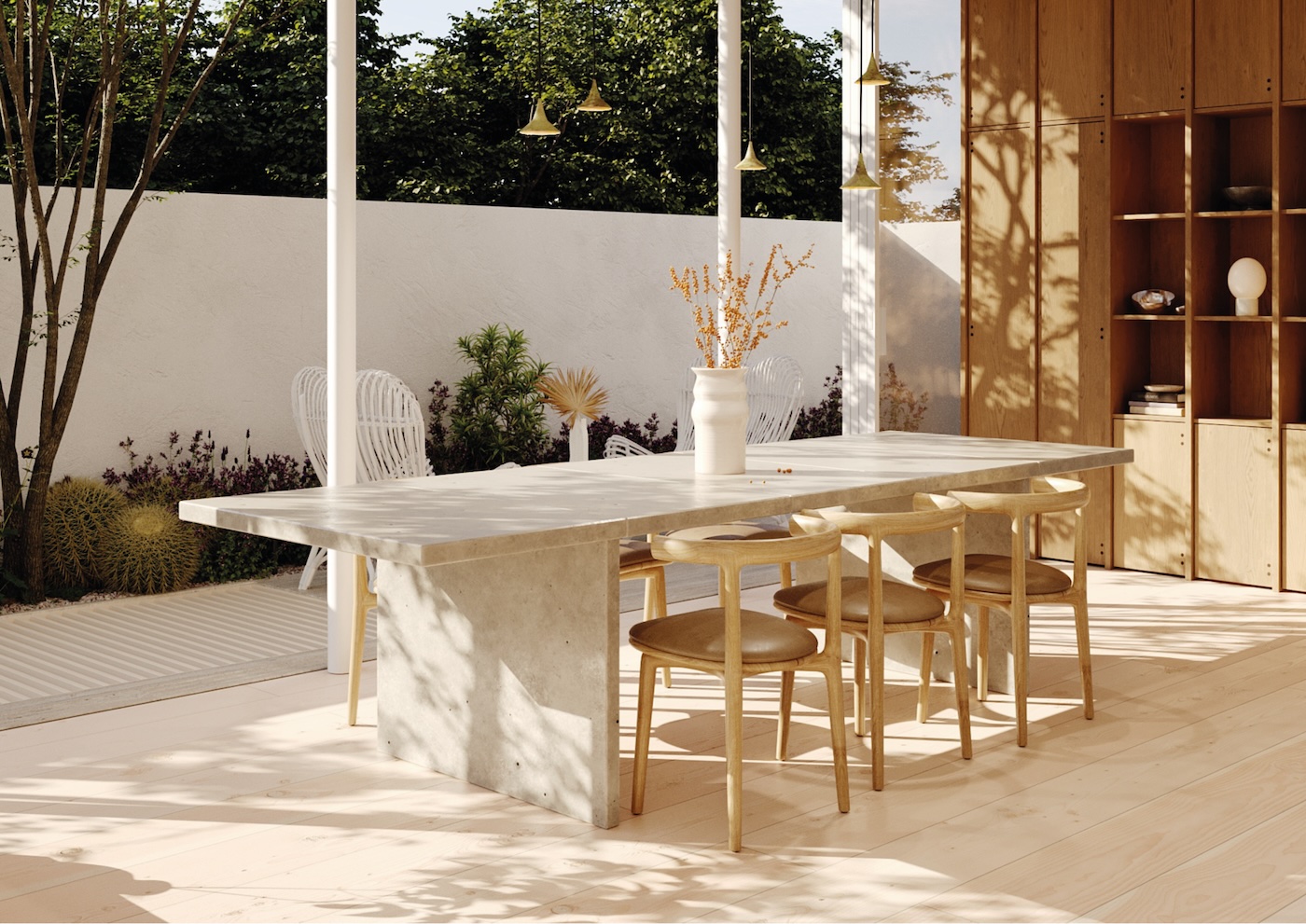 Sunlit outdoor dining area